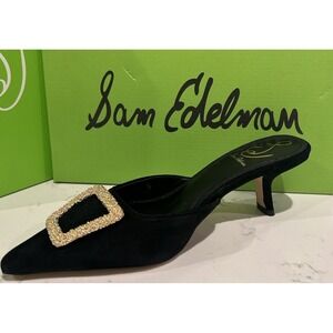 Sam Edelman Brit Black Suede Heeled Mules I3885L1001 Size 7 Formal Party Gold